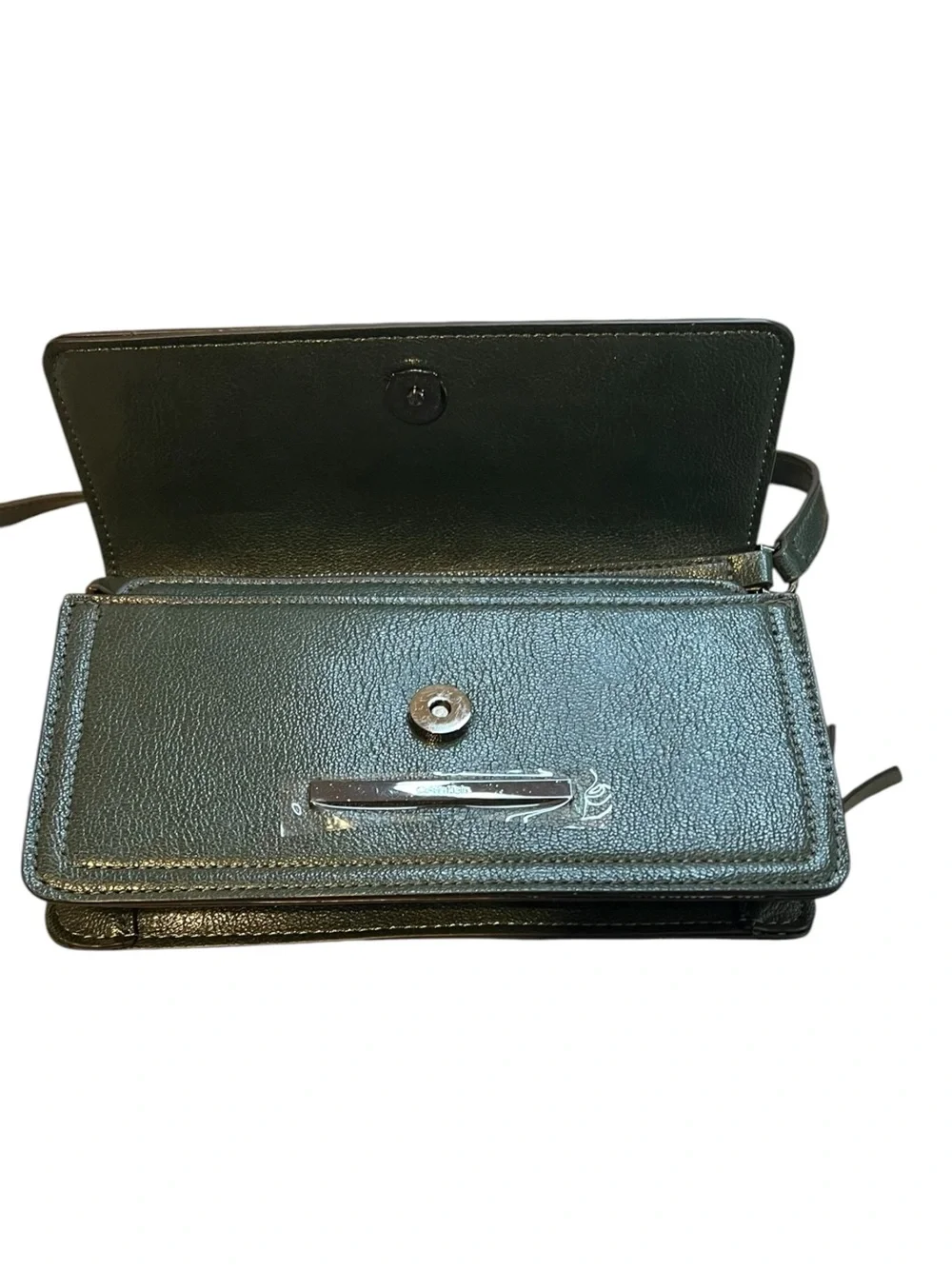 Calvin Klein Green Textured Leather Wallet on a String Crossbody Bag